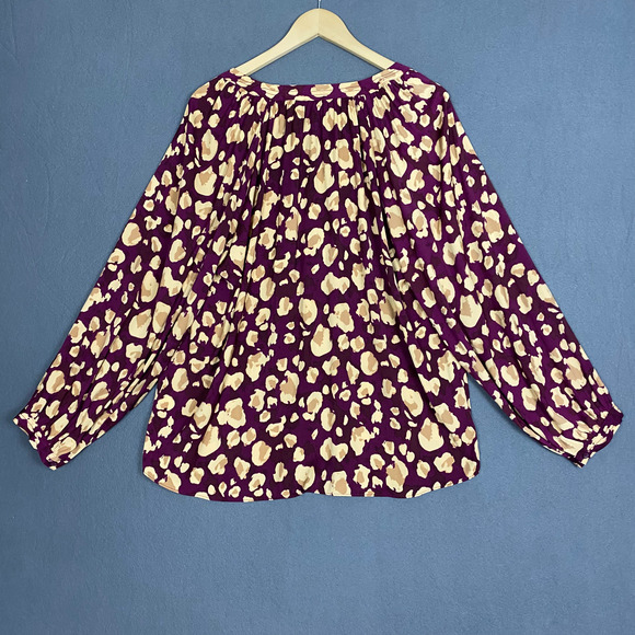 Nine West Top Women's XL Purple Beige Abstract Boat Neck Balloon Sleeve Blouse - Picture 3 of 16